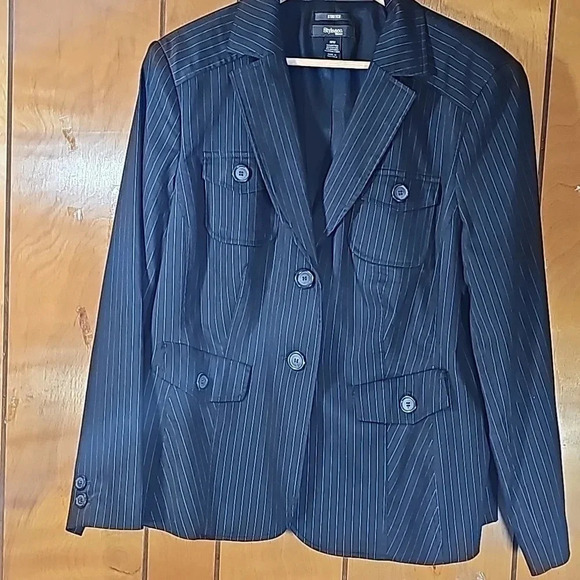 Style&co womens jacket 18W pinstripe black utility Double Breast Business Office - Picture 5 of 14